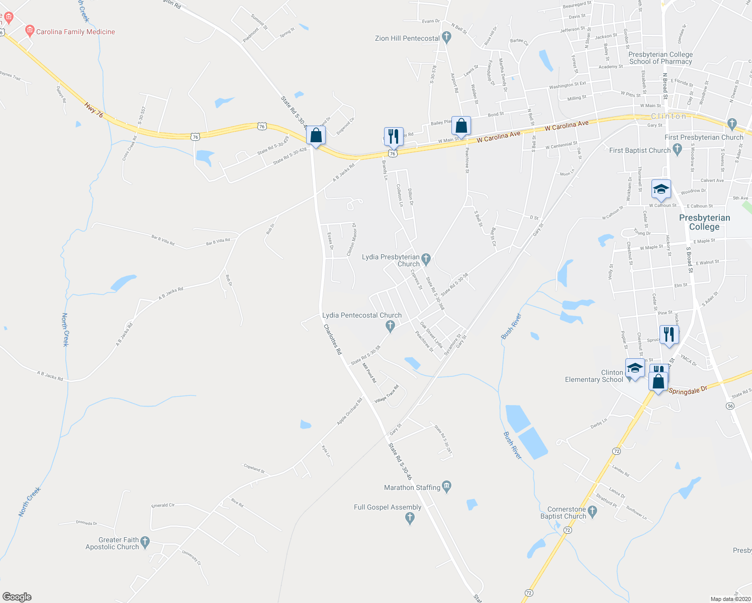 map of restaurants, bars, coffee shops, grocery stores, and more near 114 Willow Street in Clinton