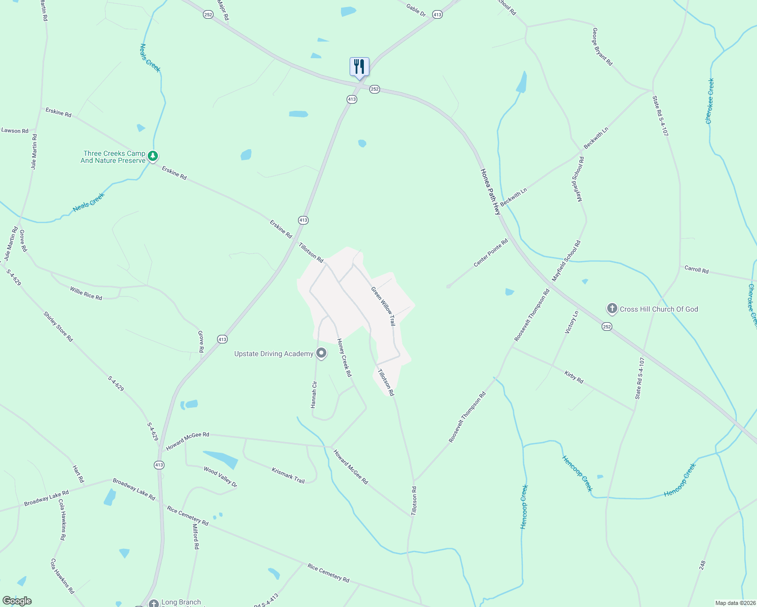 map of restaurants, bars, coffee shops, grocery stores, and more near 1108 Green Willow Trail in Anderson