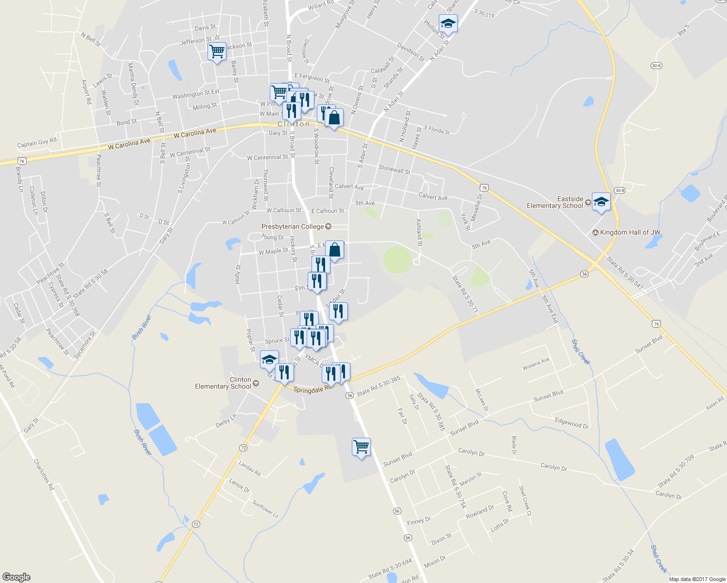 map of restaurants, bars, coffee shops, grocery stores, and more near 102 Horseshoe Lane in Clinton