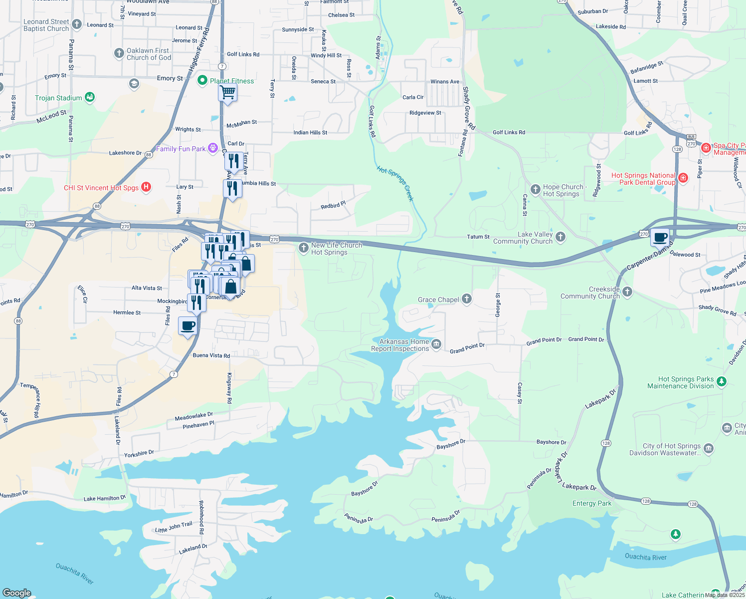 map of restaurants, bars, coffee shops, grocery stores, and more near 260 San Carlos Point in Hot Springs