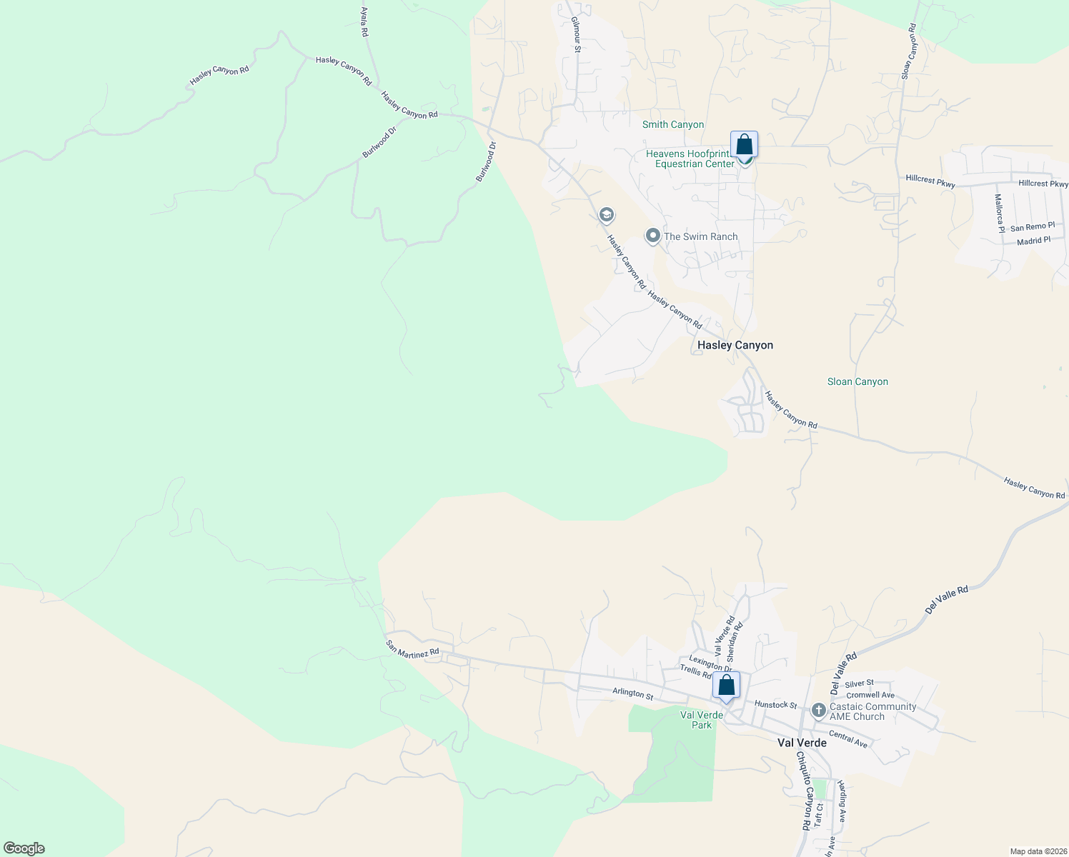map of restaurants, bars, coffee shops, grocery stores, and more near Valley Glen Street in Hasley Canyon