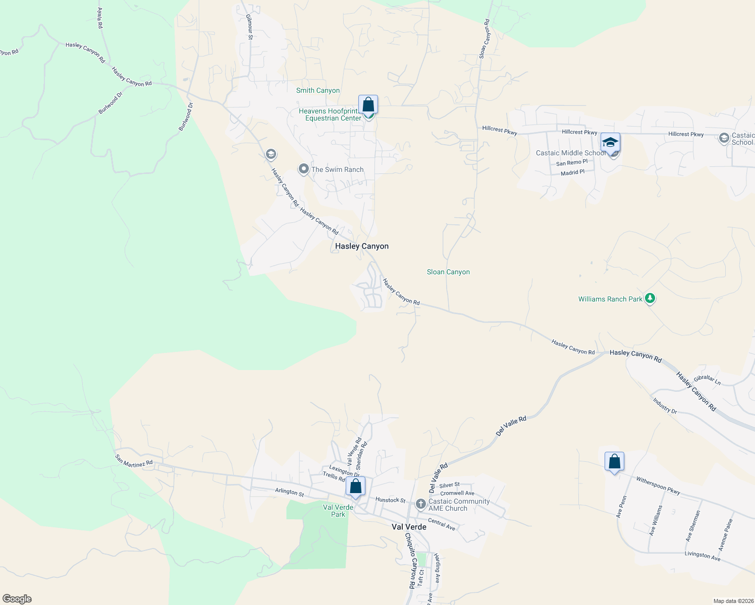 map of restaurants, bars, coffee shops, grocery stores, and more near 30000 Hasley Canyon Road in Castaic