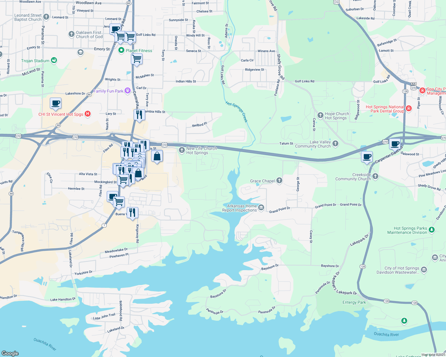 map of restaurants, bars, coffee shops, grocery stores, and more near 260 San Carlos Point in Hot Springs
