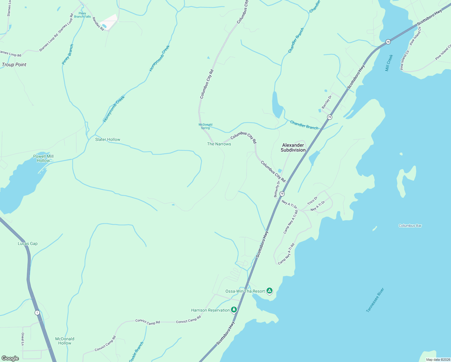 map of restaurants, bars, coffee shops, grocery stores, and more near 317 McCorkle Mountain Road in Guntersville