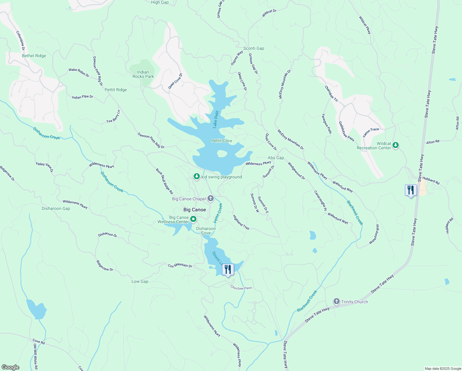 map of restaurants, bars, coffee shops, grocery stores, and more near 25 Wolfscratch Drive in Jasper