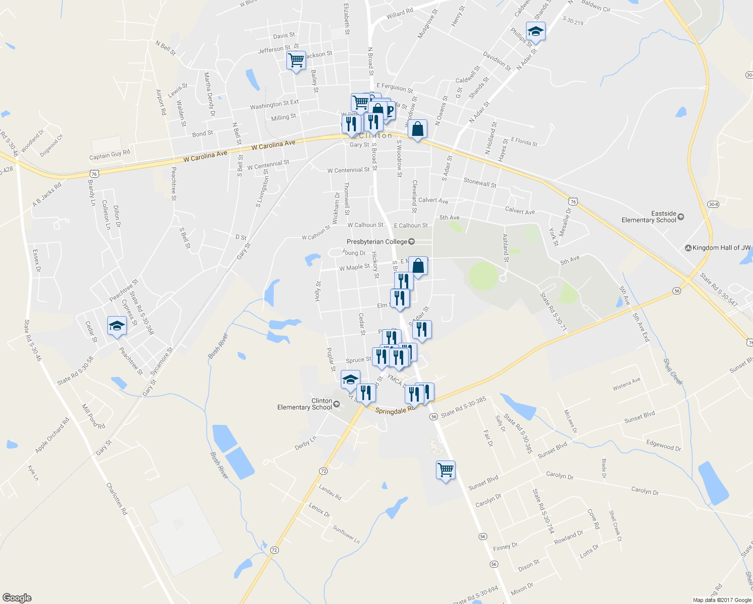 map of restaurants, bars, coffee shops, grocery stores, and more near 200 Elm St in Clinton
