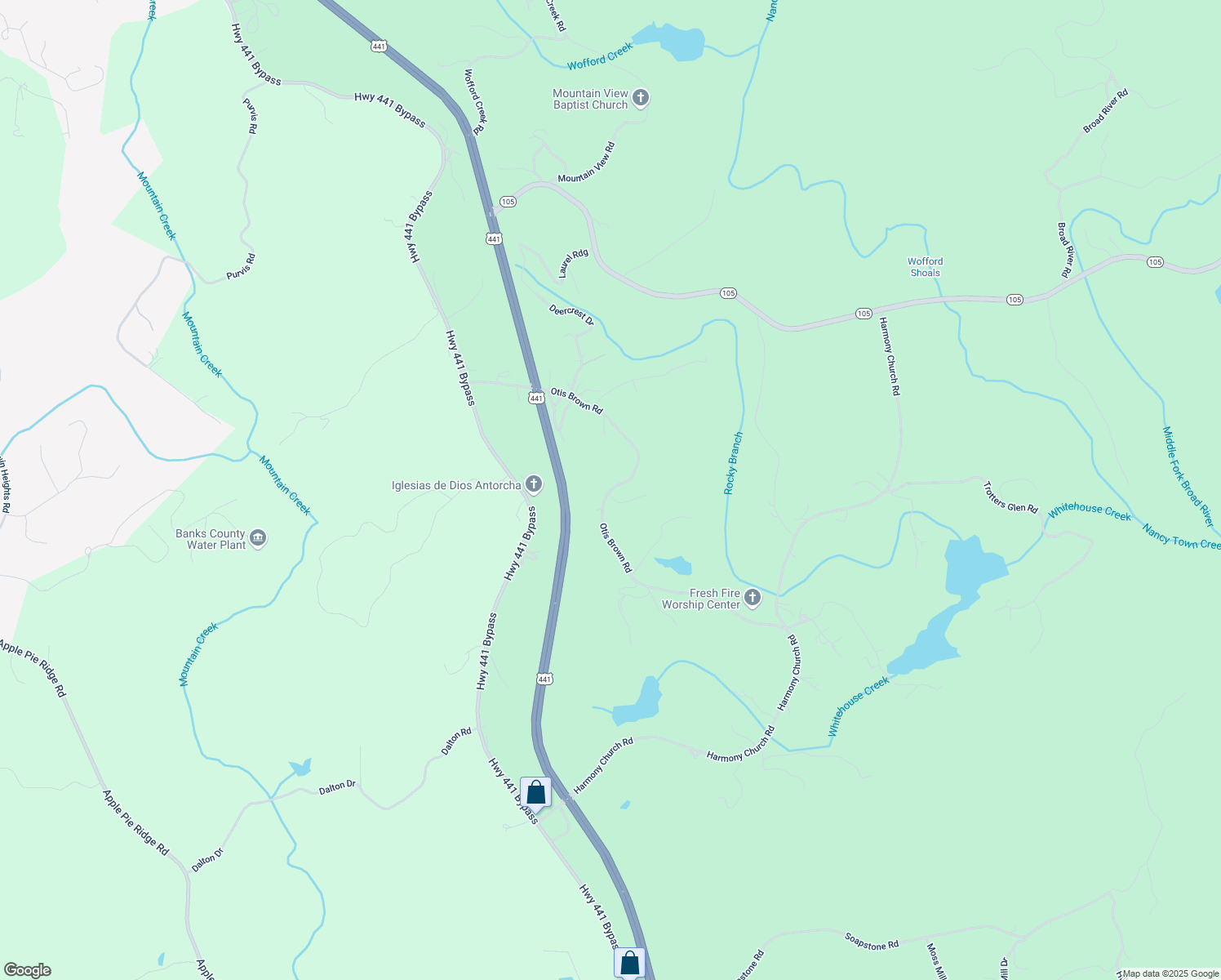 map of restaurants, bars, coffee shops, grocery stores, and more near Otis Brown Road in Banks County