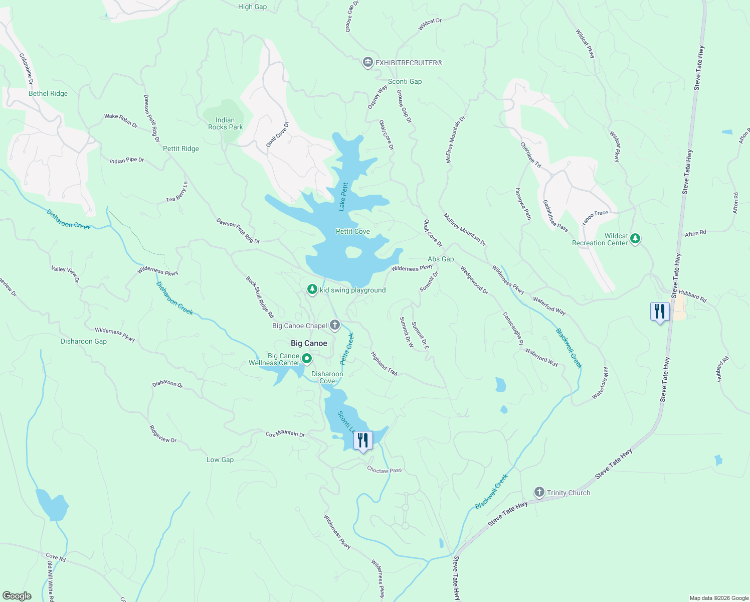map of restaurants, bars, coffee shops, grocery stores, and more near 25 Wolfscratch Drive in Jasper