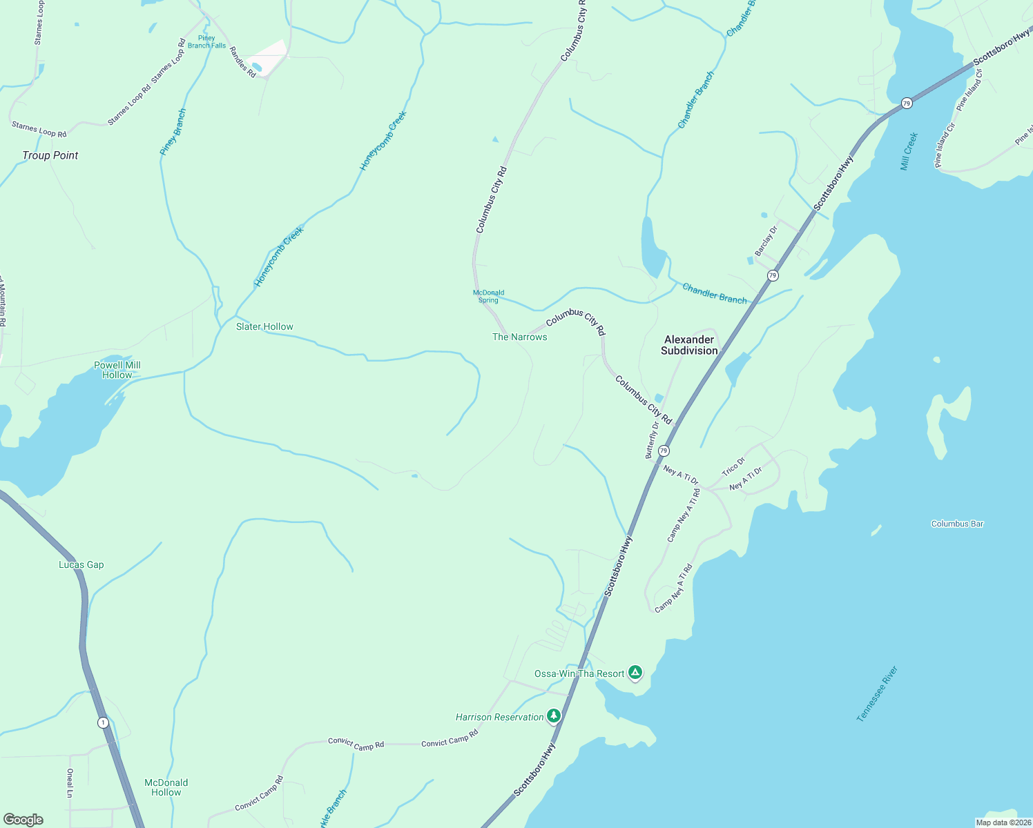 map of restaurants, bars, coffee shops, grocery stores, and more near 317 McCorkle Mountain Road in Guntersville