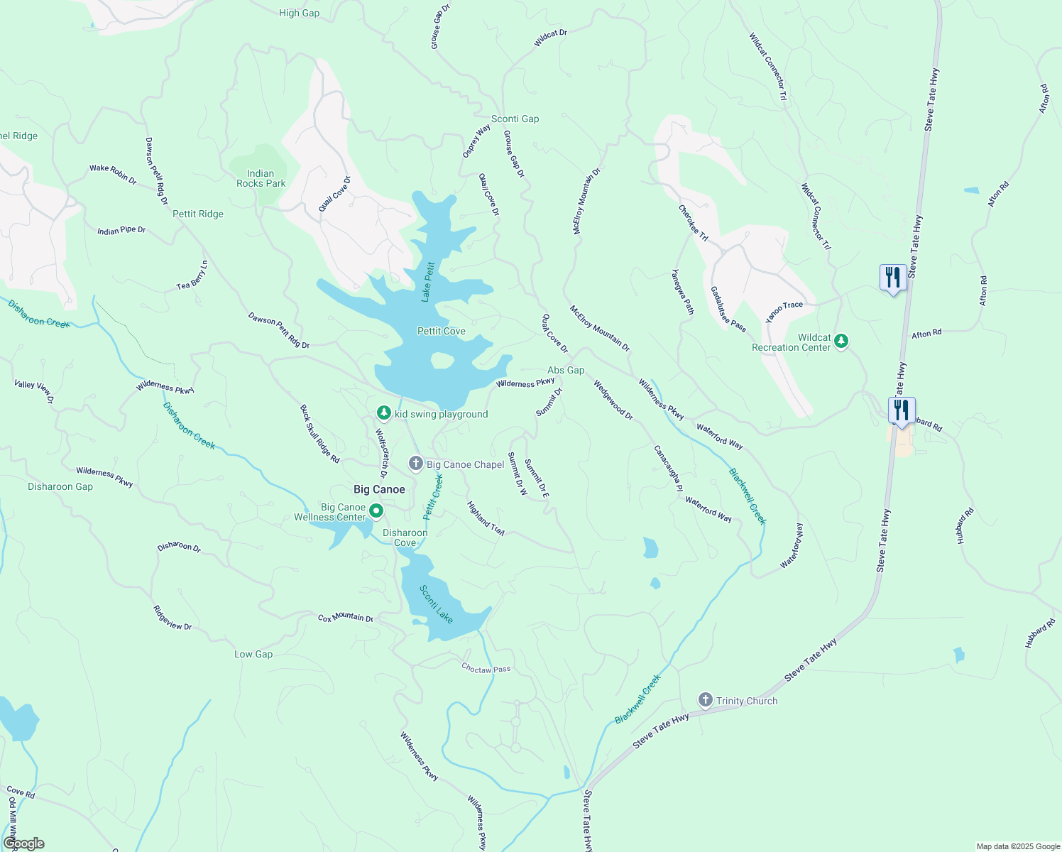 map of restaurants, bars, coffee shops, grocery stores, and more near 292 Summit Drive West in Jasper