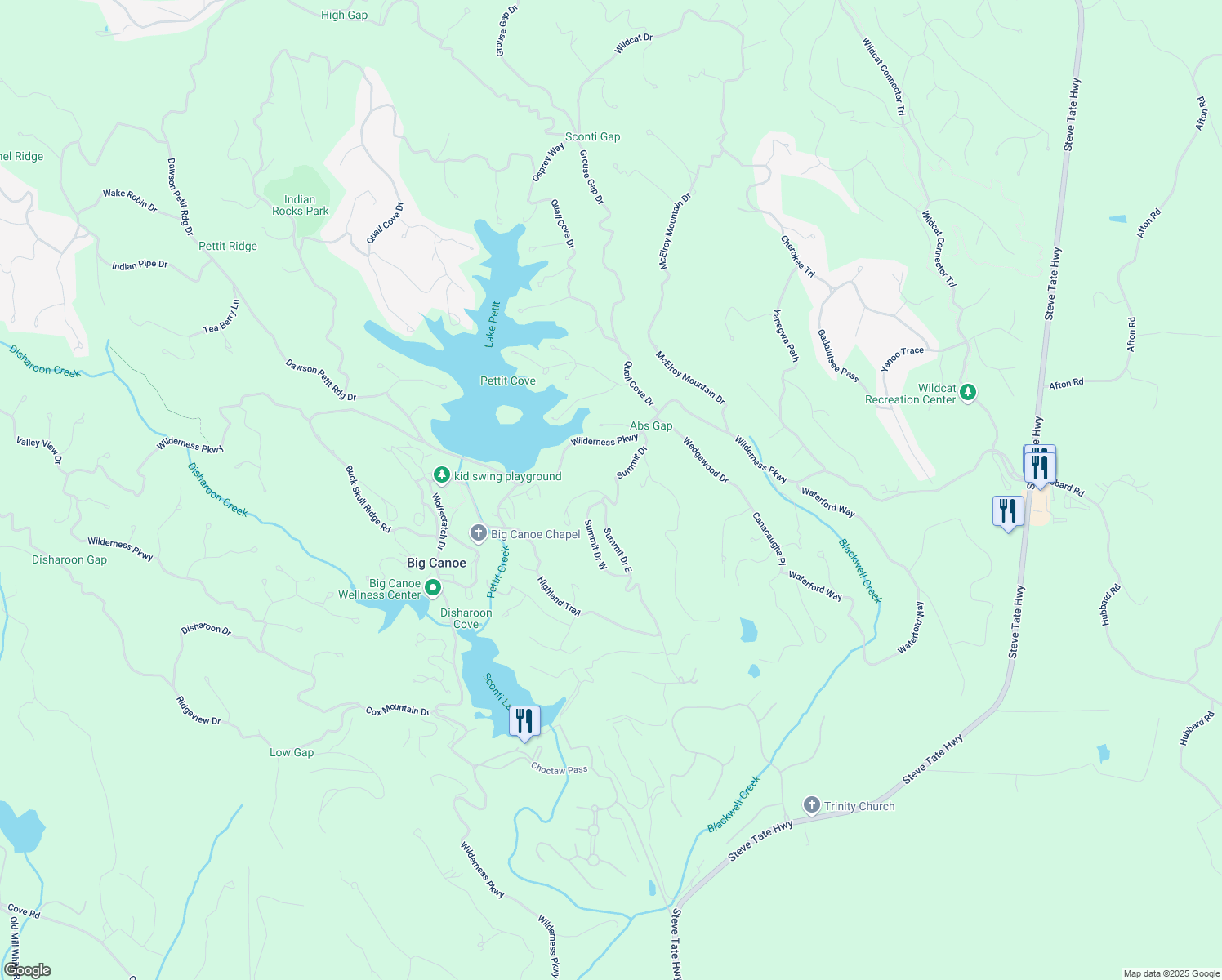 map of restaurants, bars, coffee shops, grocery stores, and more near 292 Summit Drive West in Jasper