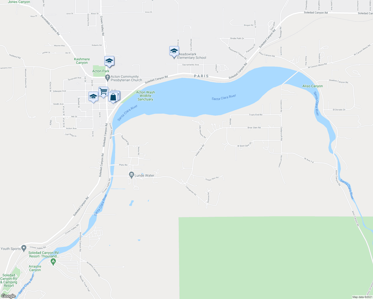 map of restaurants, bars, coffee shops, grocery stores, and more near 31511 Indian Oak Road in Acton