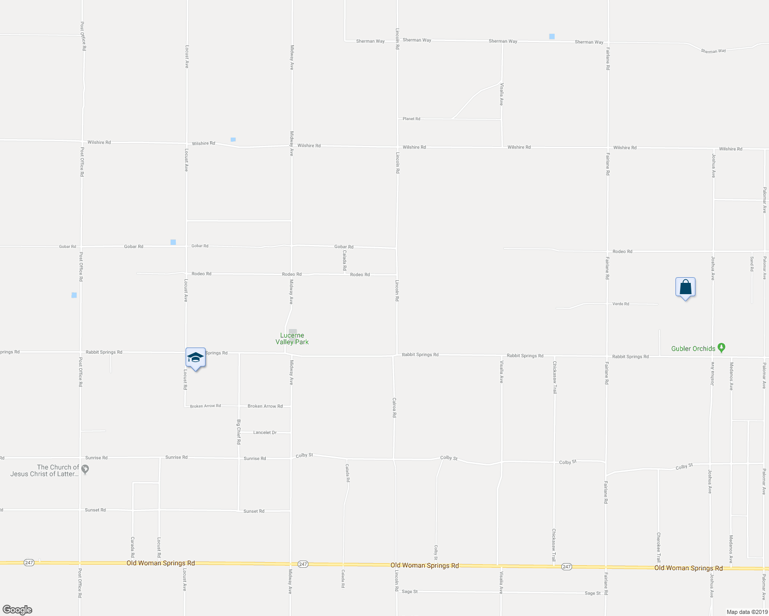 map of restaurants, bars, coffee shops, grocery stores, and more near 11484 Lincoln Road in Lucerne Valley