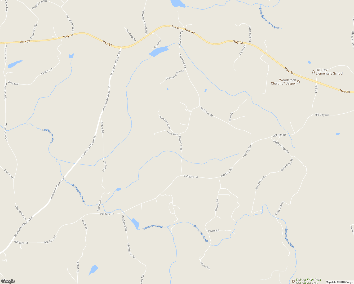 map of restaurants, bars, coffee shops, grocery stores, and more near 462 Gibson Trail in Jasper