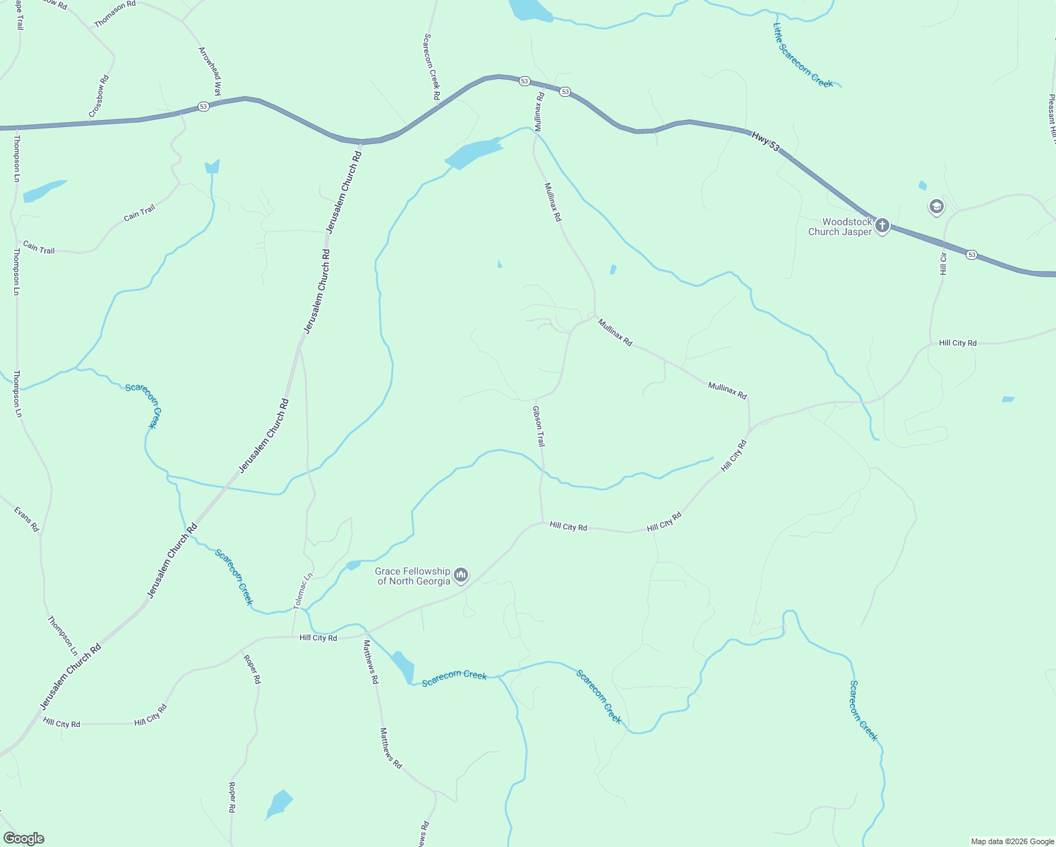 map of restaurants, bars, coffee shops, grocery stores, and more near 462 Gibson Trail in Jasper