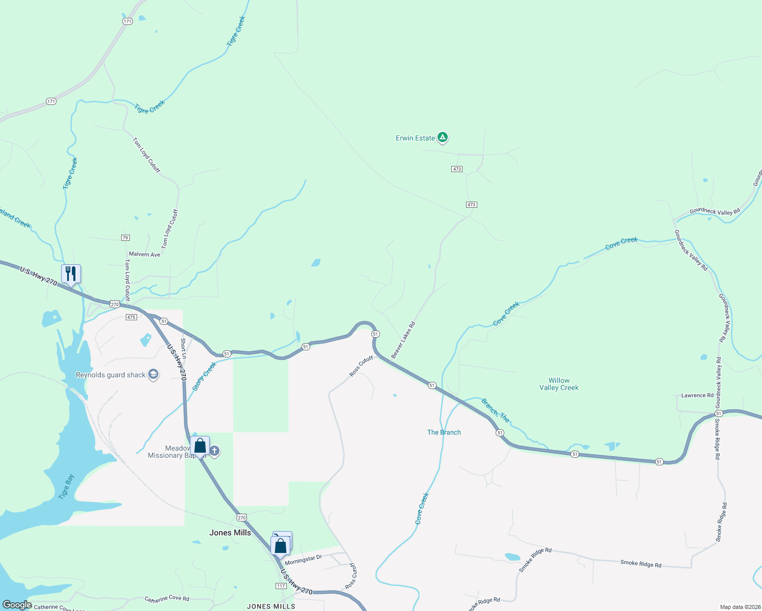 map of restaurants, bars, coffee shops, grocery stores, and more near 248 Copperhead Dr in Malvern