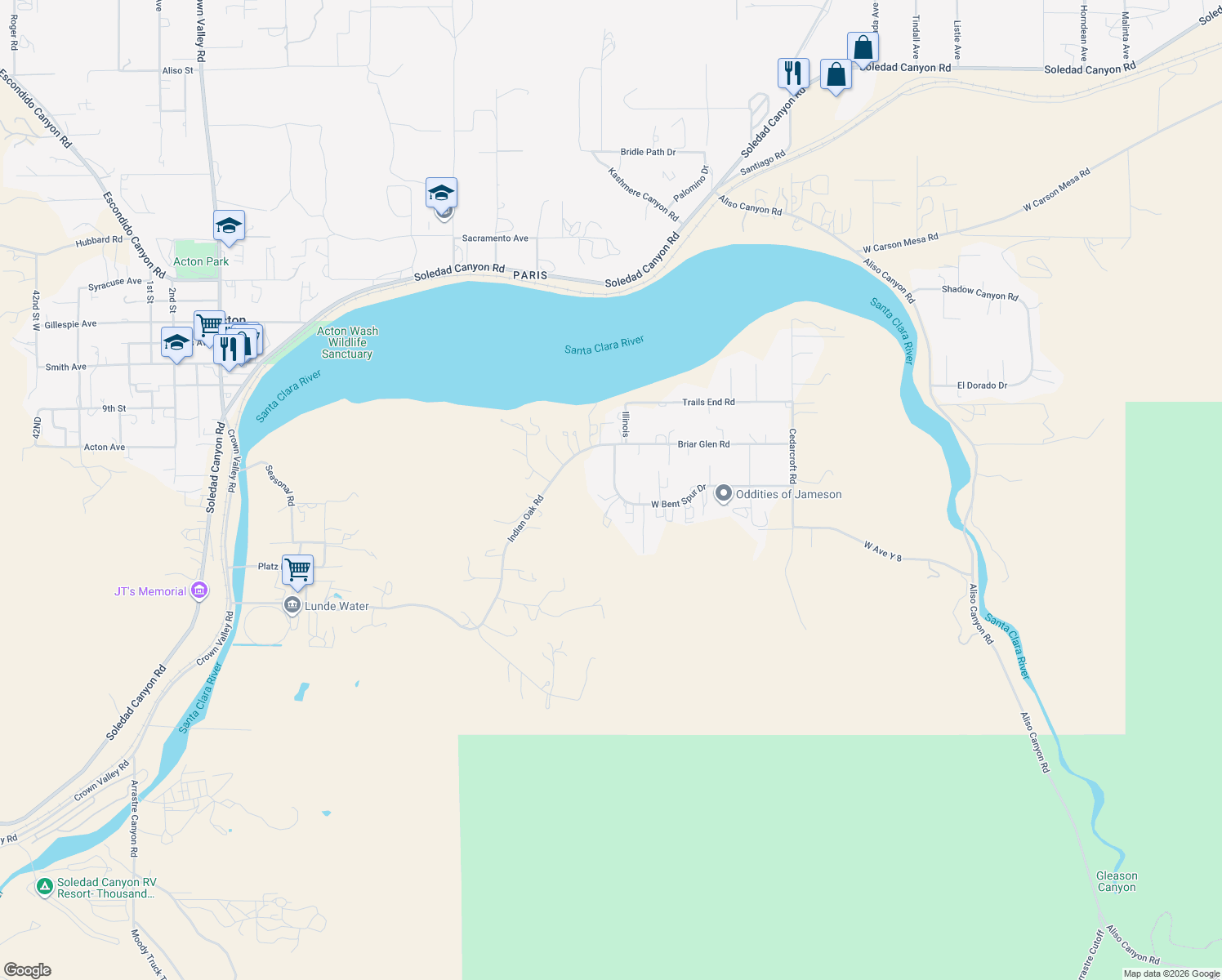 map of restaurants, bars, coffee shops, grocery stores, and more near 2726 West Bent Spur Drive in Acton