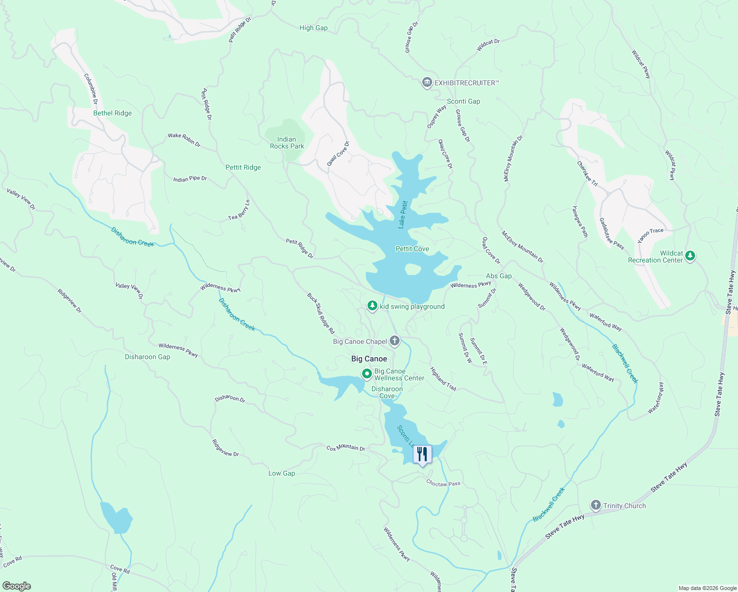 map of restaurants, bars, coffee shops, grocery stores, and more near 36 Buckskull Hollow Drive in Jasper