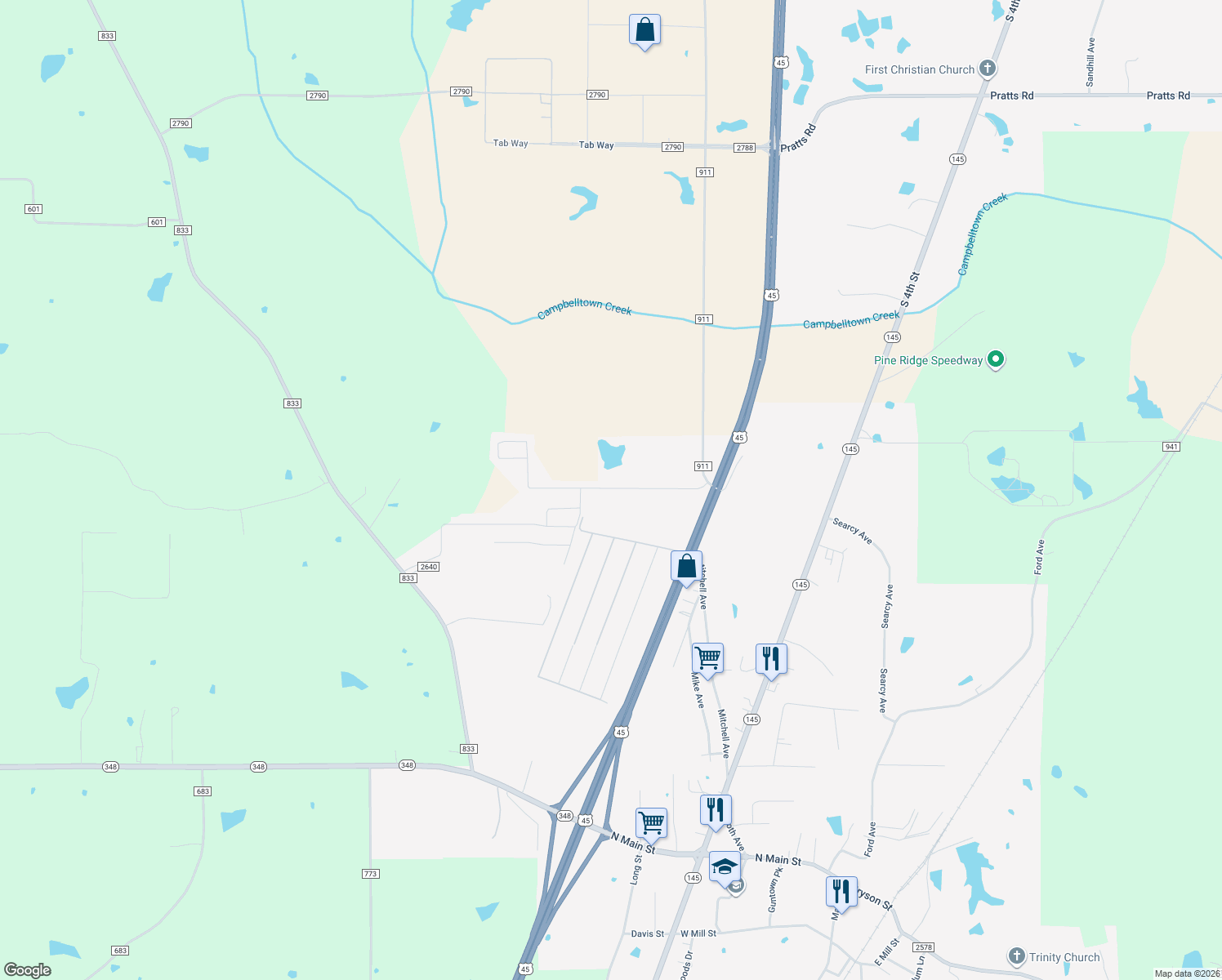 map of restaurants, bars, coffee shops, grocery stores, and more near 137 Colt Lane in Guntown
