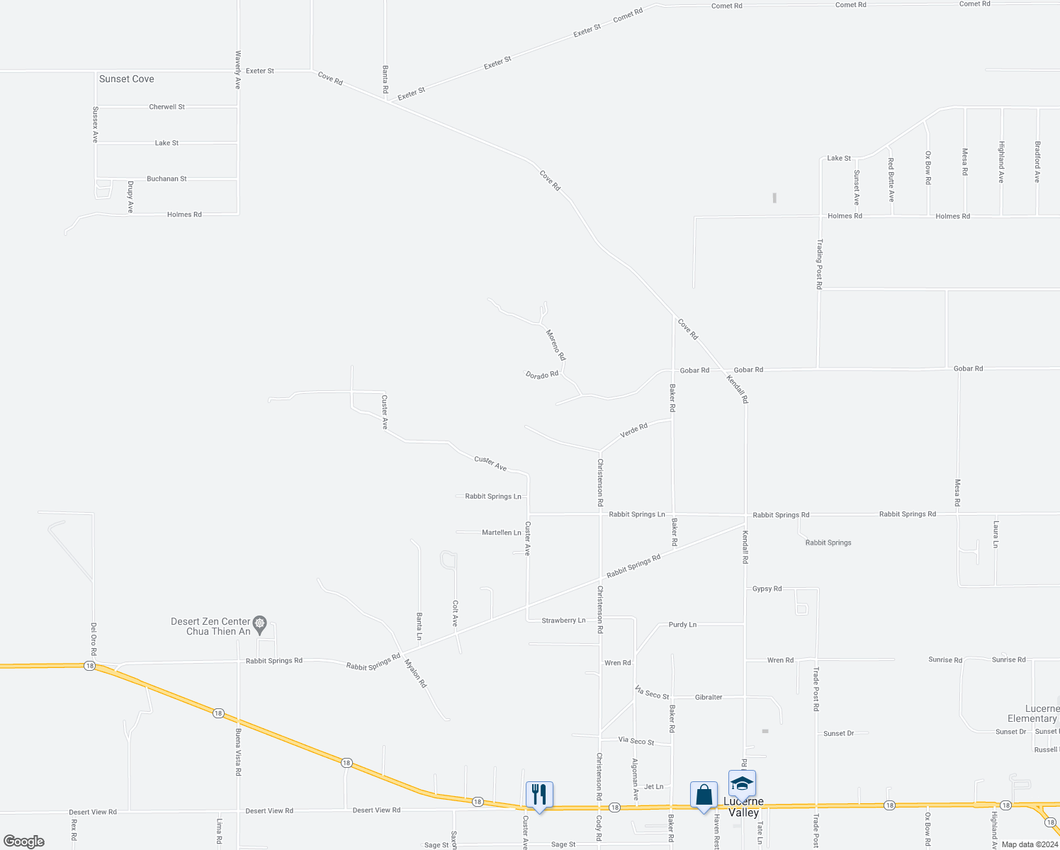 map of restaurants, bars, coffee shops, grocery stores, and more near Verde Road in Lucerne Valley