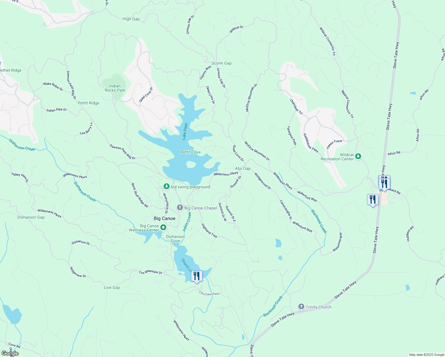map of restaurants, bars, coffee shops, grocery stores, and more near 2569 Wilderness Parkway in Jasper
