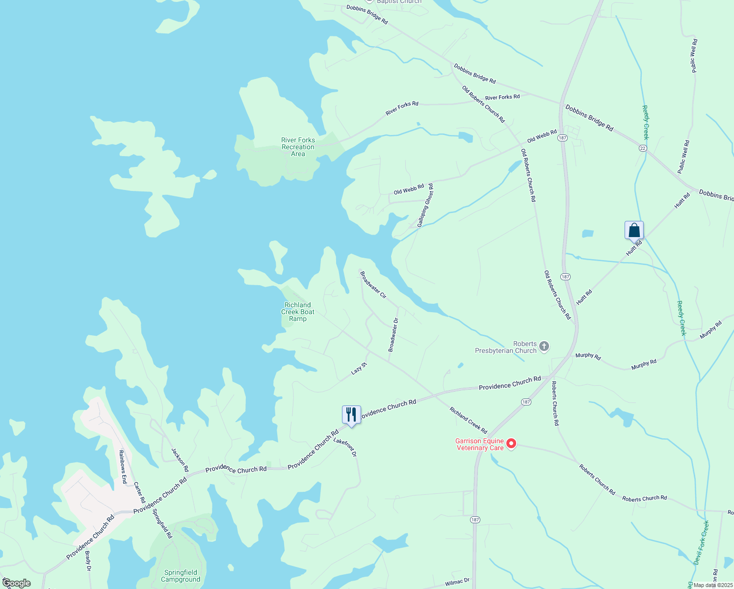 map of restaurants, bars, coffee shops, grocery stores, and more near 314 Broadwater Circle in Anderson