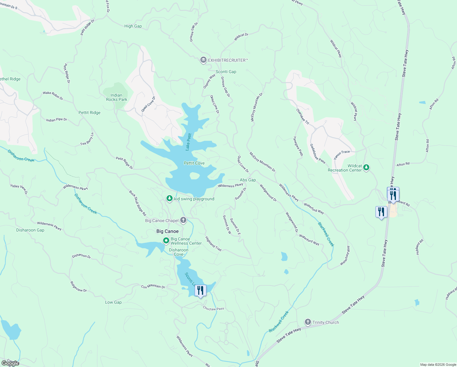 map of restaurants, bars, coffee shops, grocery stores, and more near 117 Goldfinch Point in Jasper