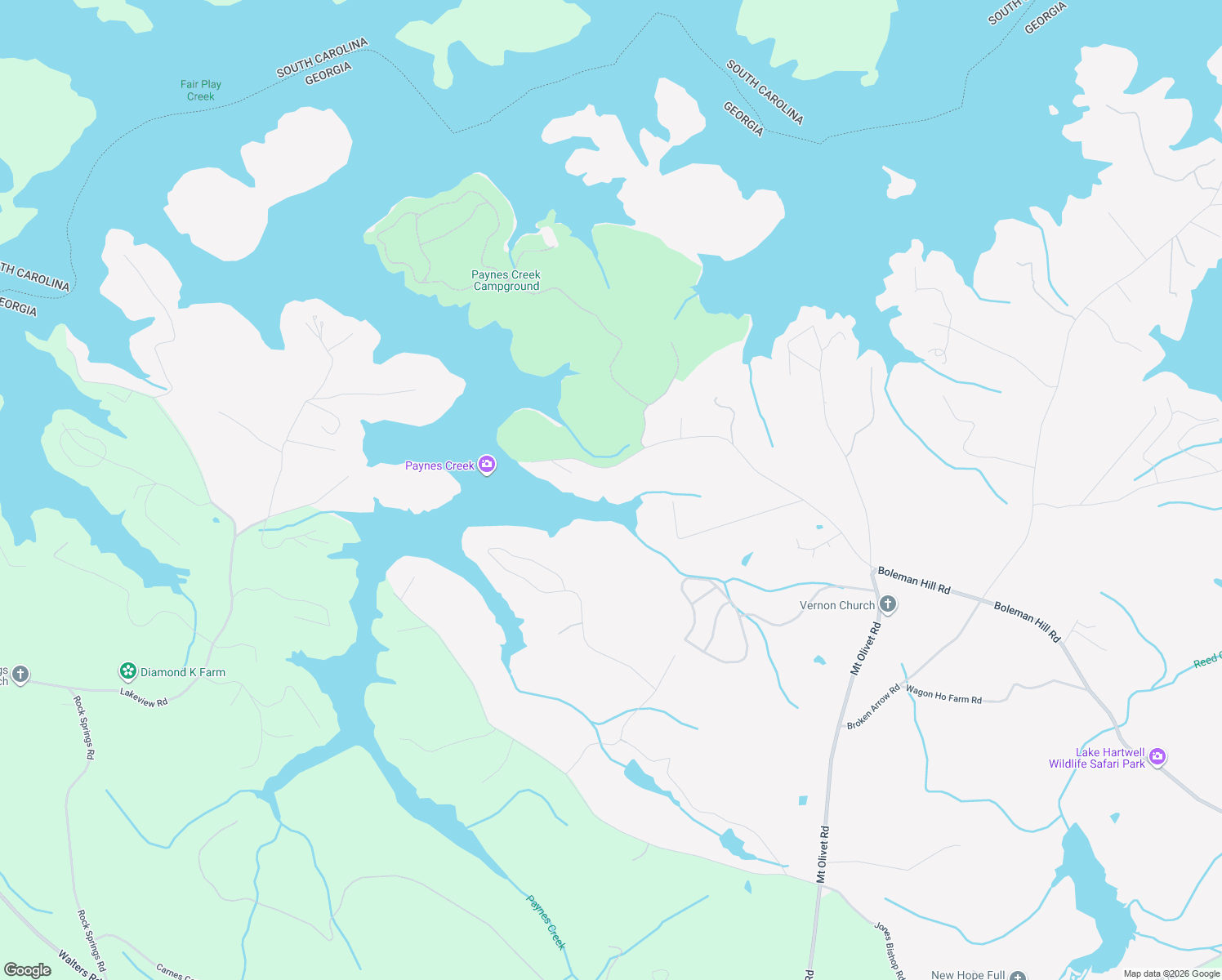map of restaurants, bars, coffee shops, grocery stores, and more near 965 Paynes Creek Road in Hartwell