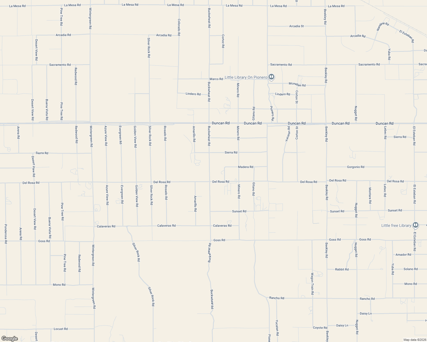 map of restaurants, bars, coffee shops, grocery stores, and more near 11775 Buckwheat Road in Phelan