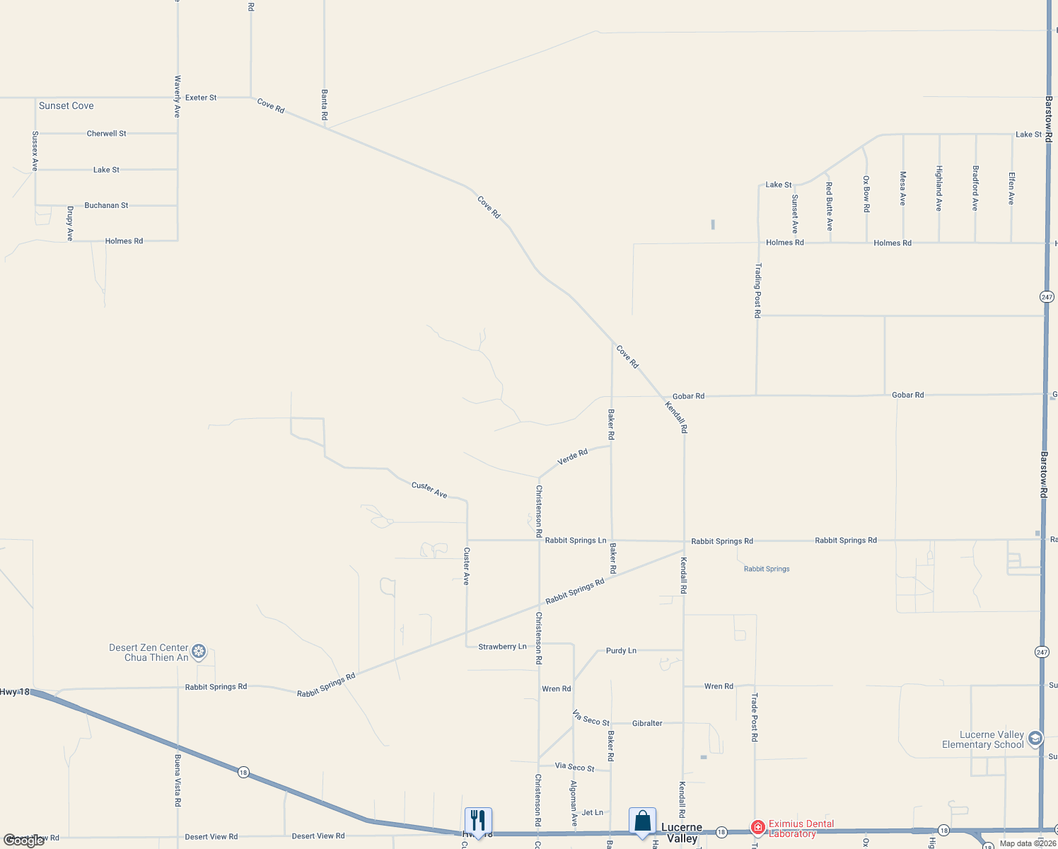map of restaurants, bars, coffee shops, grocery stores, and more near Gobar Road in Lucerne Valley