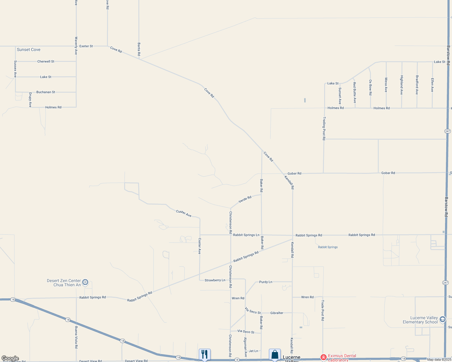 map of restaurants, bars, coffee shops, grocery stores, and more near Gobar Road in Lucerne Valley