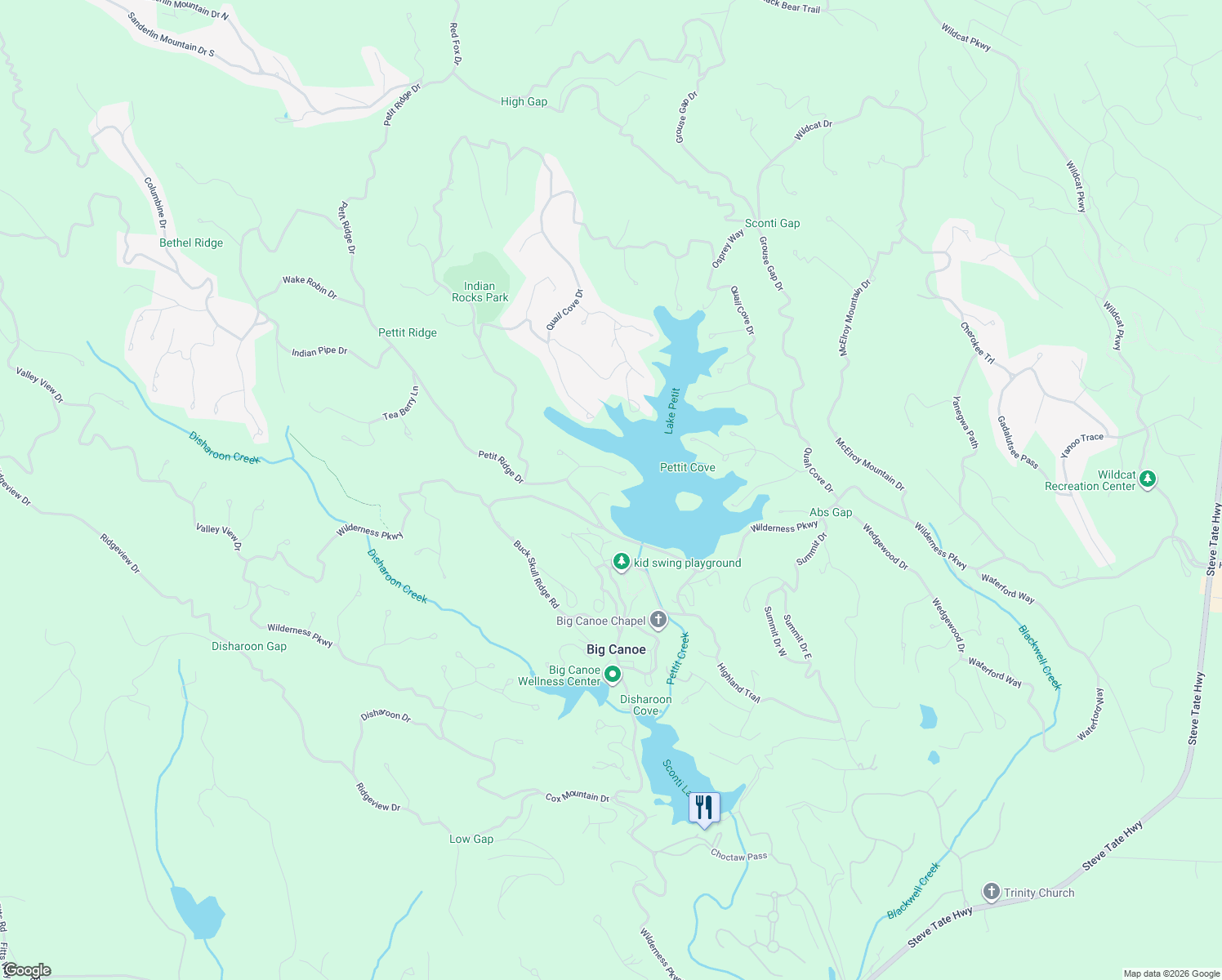 map of restaurants, bars, coffee shops, grocery stores, and more near 170 Swallow Point in Jasper