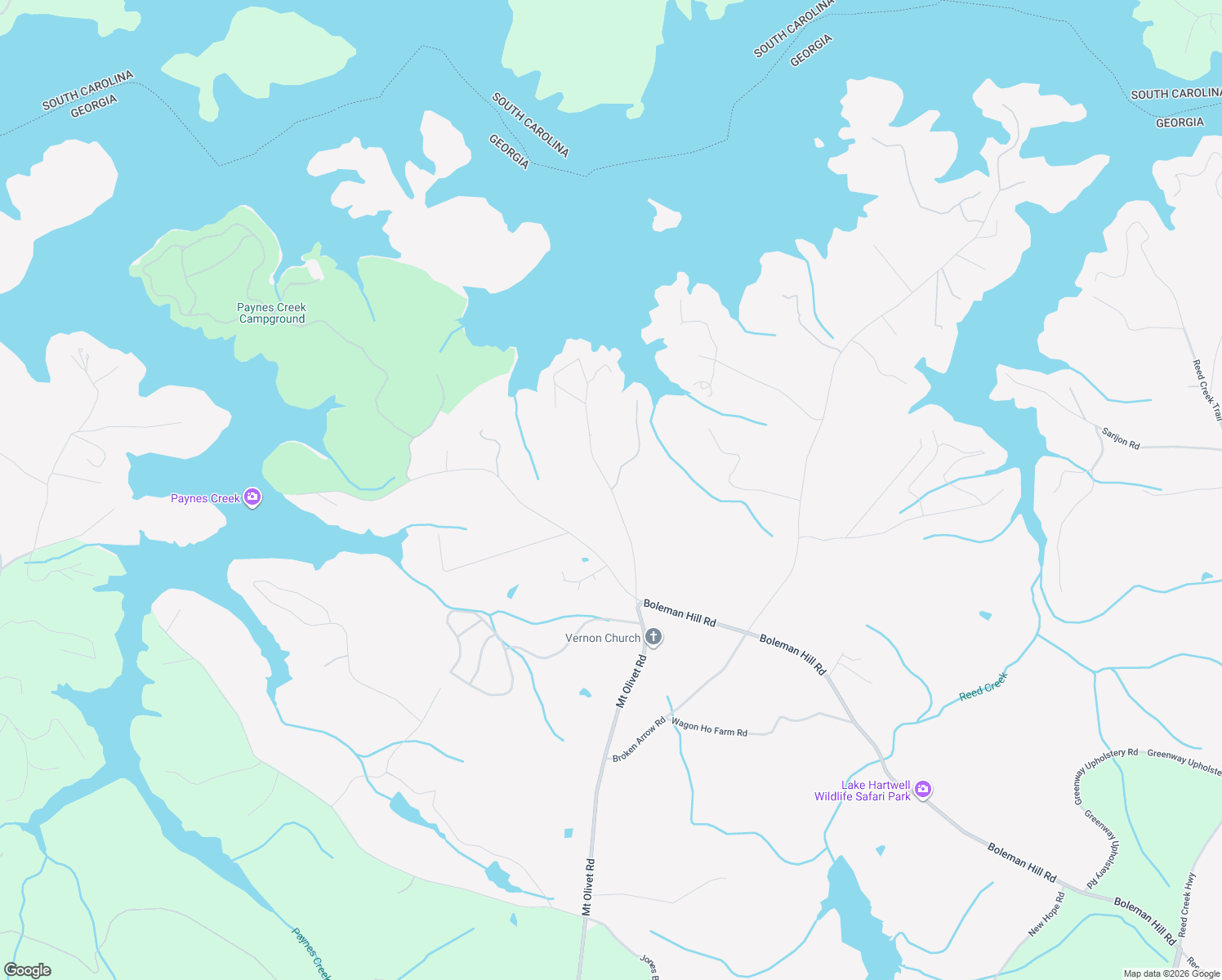 map of restaurants, bars, coffee shops, grocery stores, and more near John Fleming Road in Hartwell