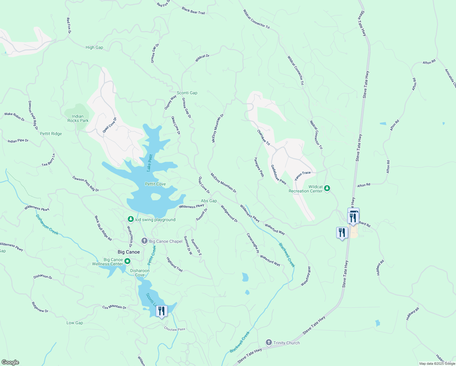 map of restaurants, bars, coffee shops, grocery stores, and more near 196 McElroy Mountain Drive in Jasper