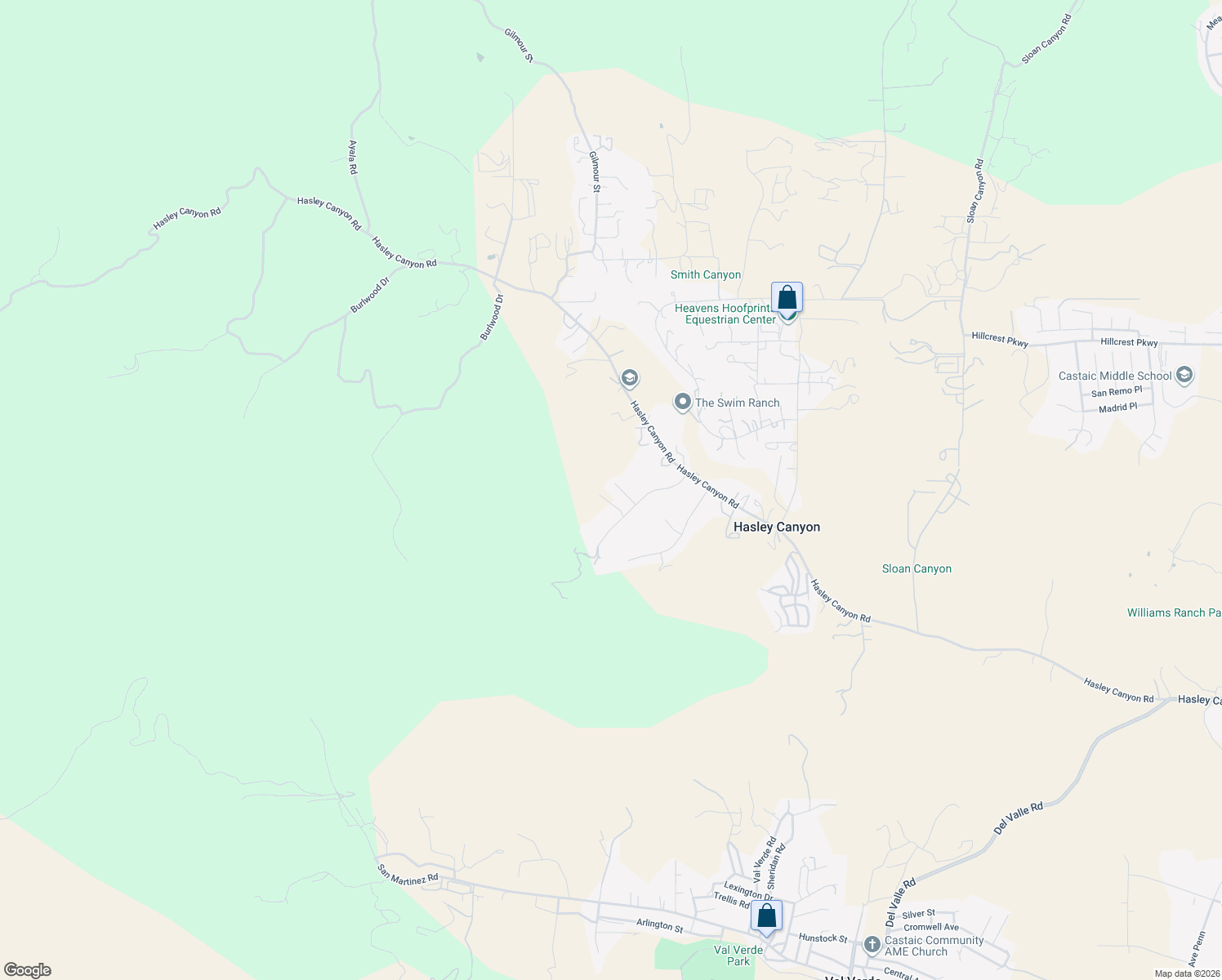 map of restaurants, bars, coffee shops, grocery stores, and more near 30444 Hidden Valley Court in Castaic