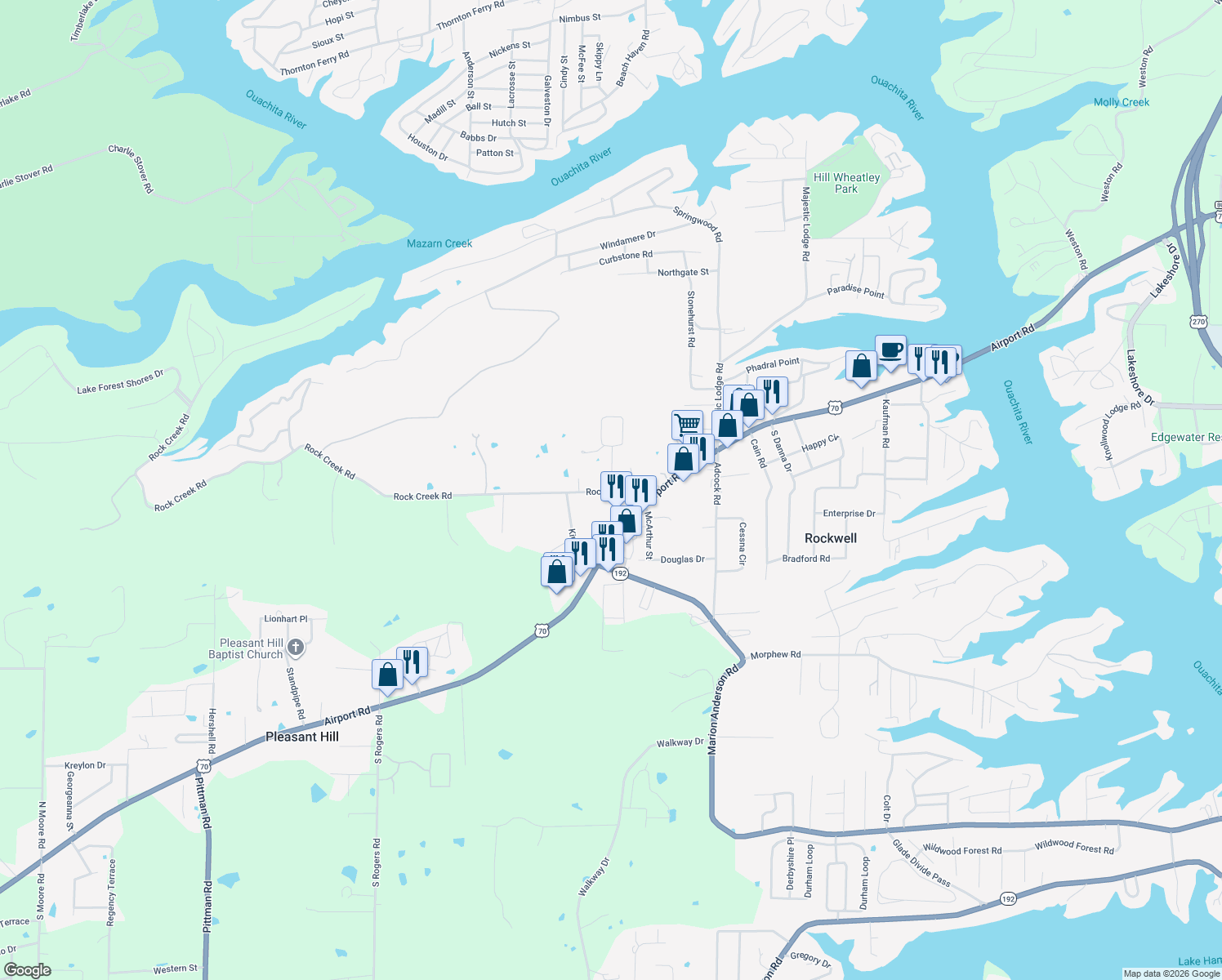 map of restaurants, bars, coffee shops, grocery stores, and more near 103 Brantley Way in Rockwell