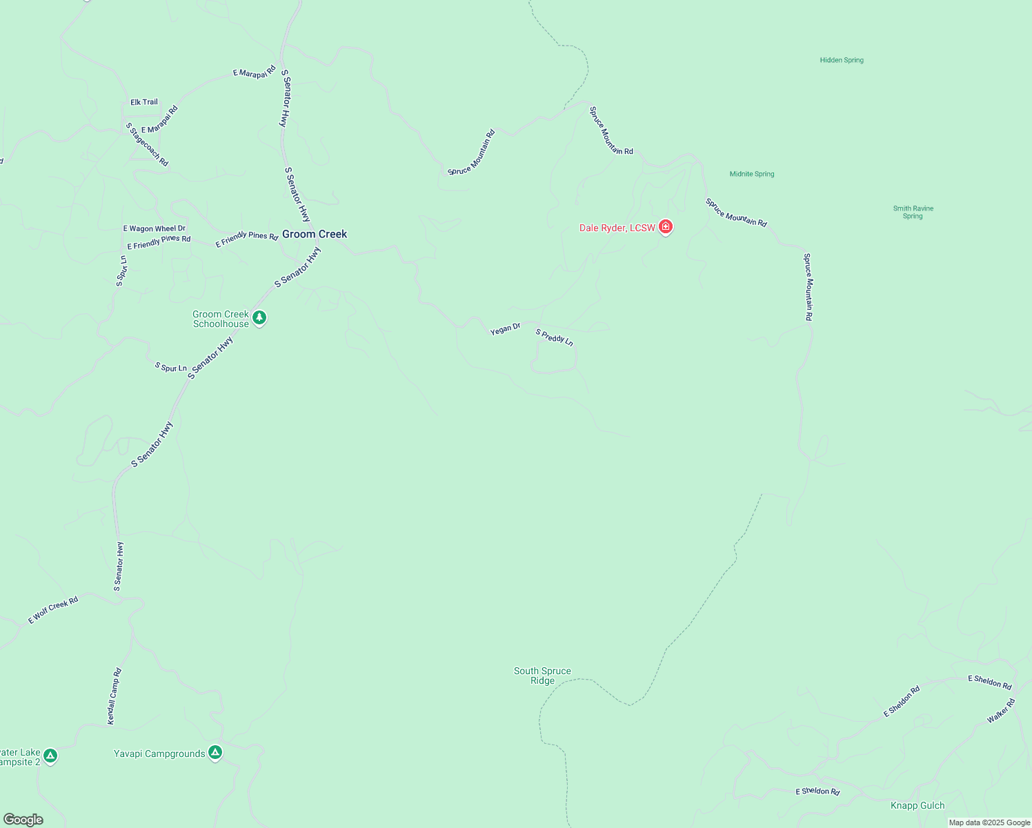 map of restaurants, bars, coffee shops, grocery stores, and more near 2505 East Old Miner Road in Prescott