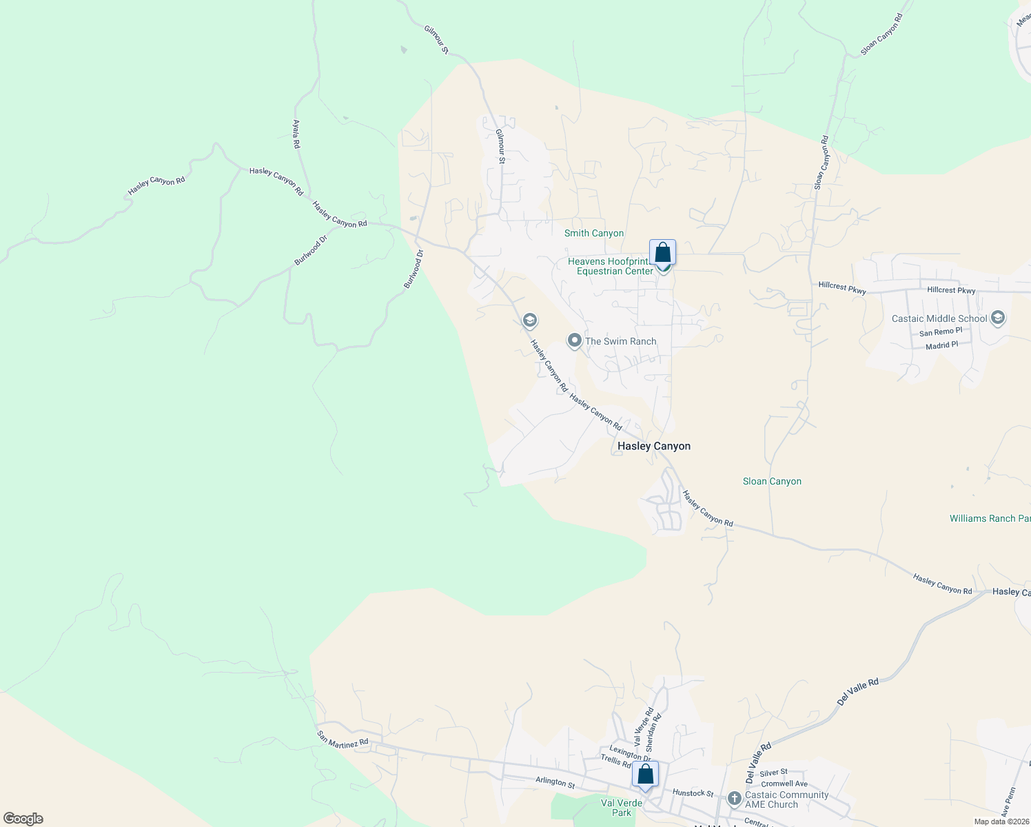 map of restaurants, bars, coffee shops, grocery stores, and more near 30444 Hidden Valley Court in Castaic