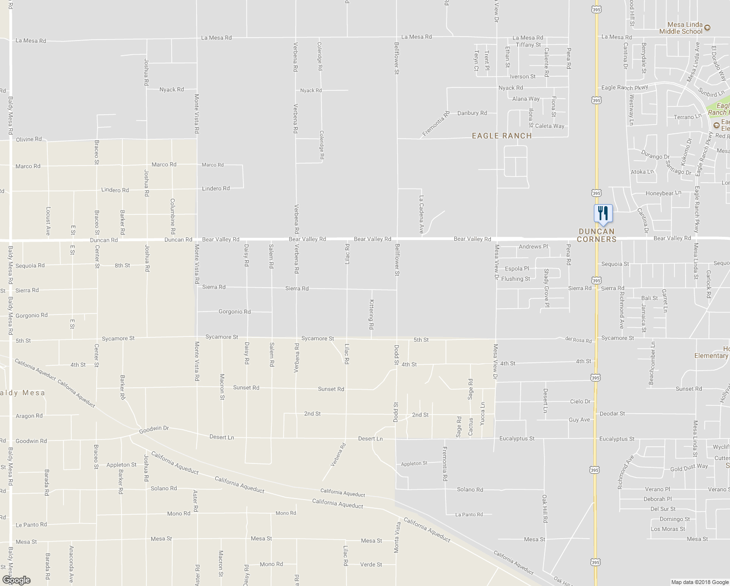 map of restaurants, bars, coffee shops, grocery stores, and more near 11175 Sierra Road in Phelan