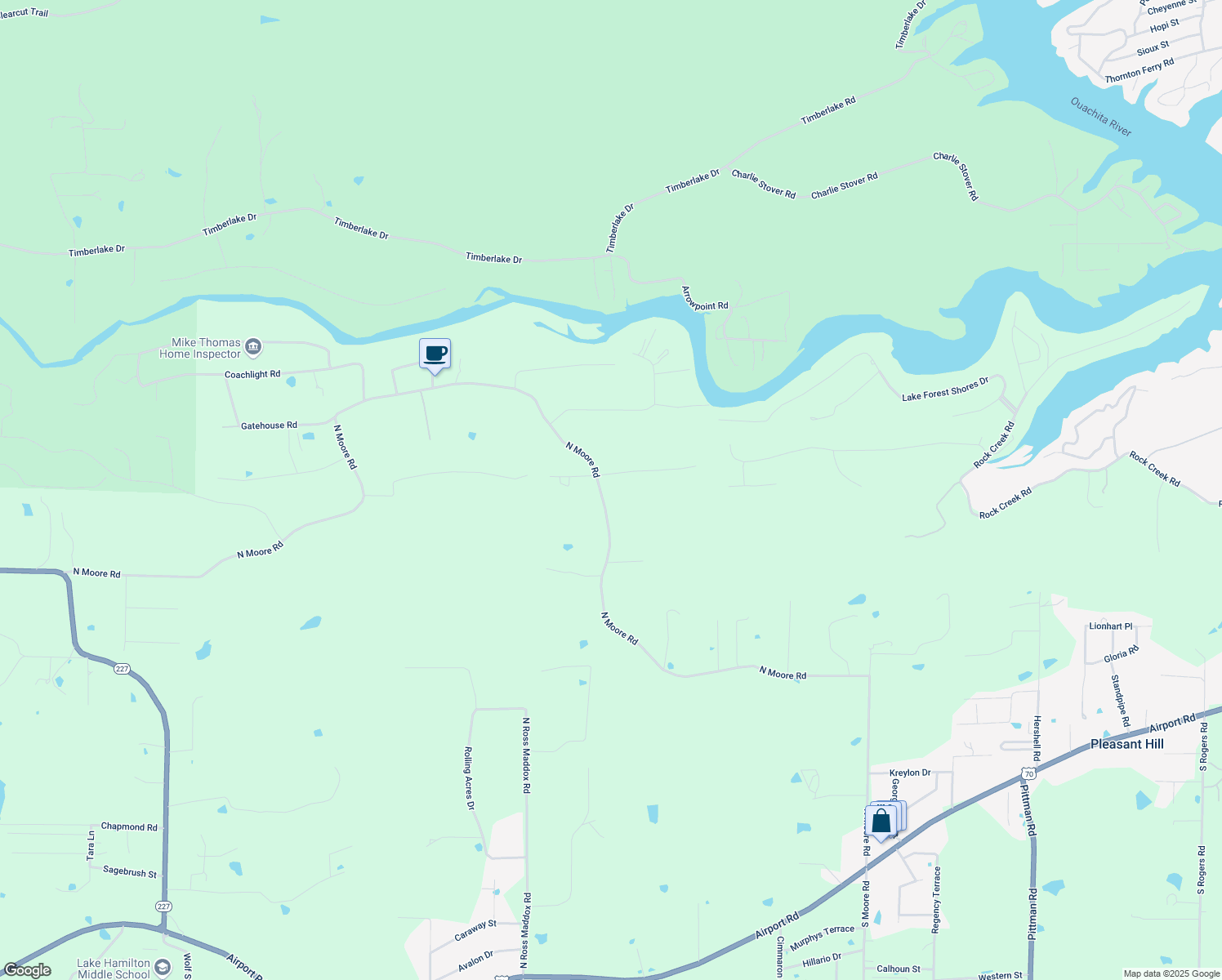 map of restaurants, bars, coffee shops, grocery stores, and more near 197 Wagonwheel Terrace in Hot Springs