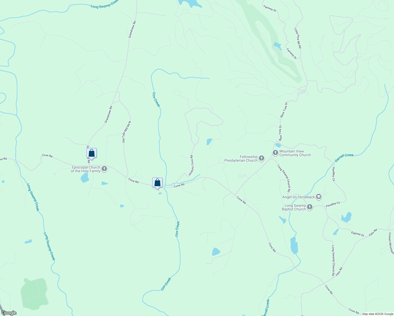 map of restaurants, bars, coffee shops, grocery stores, and more near 370 Hickory Cove Road in Jasper