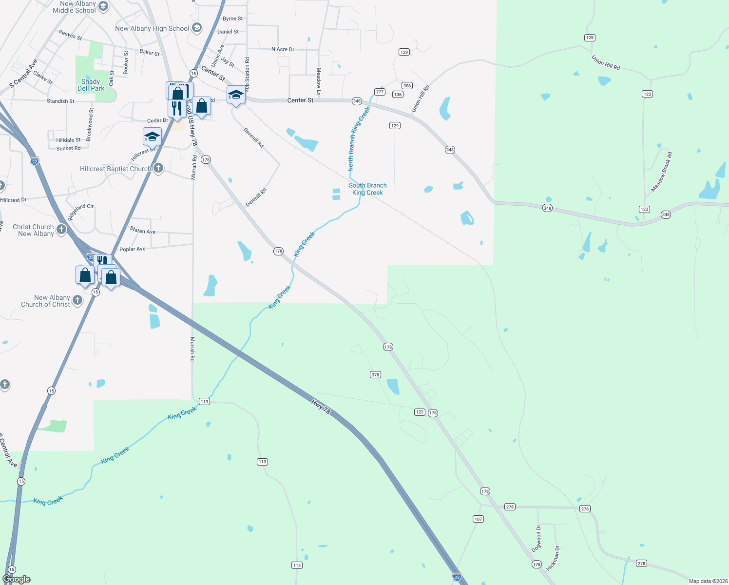 map of restaurants, bars, coffee shops, grocery stores, and more near 1003 Sterling Rounds in New Albany