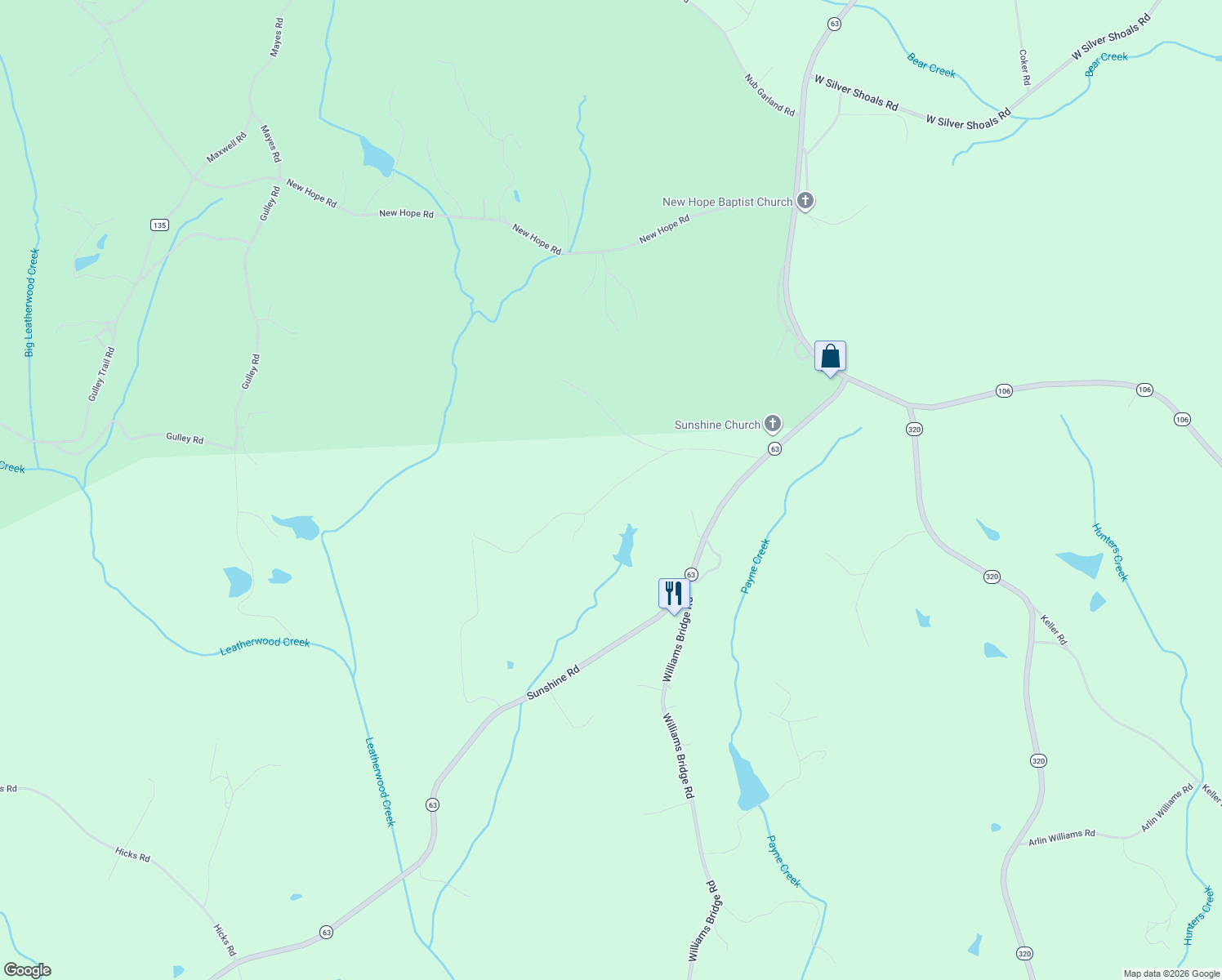 map of restaurants, bars, coffee shops, grocery stores, and more near Tom Watson Andrews Road in Franklin County
