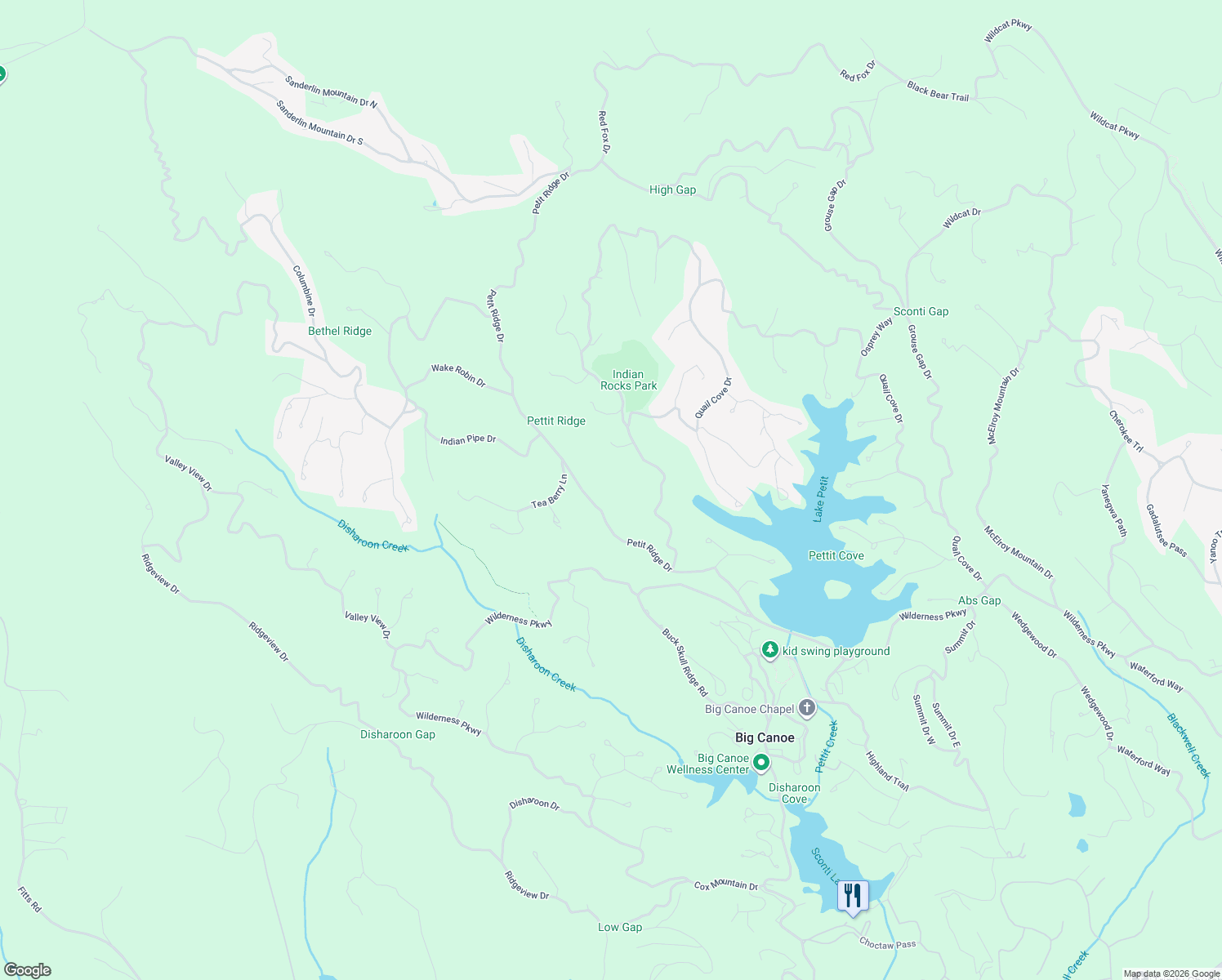 map of restaurants, bars, coffee shops, grocery stores, and more near 23 Petit Ridge Drive in Dawsonville