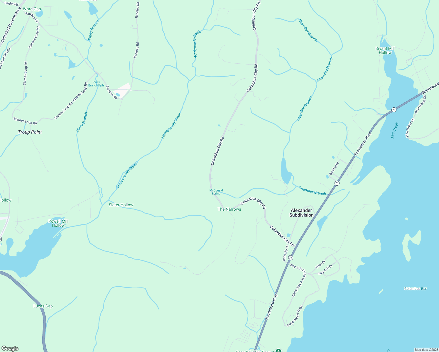 map of restaurants, bars, coffee shops, grocery stores, and more near 1140 Columbus City Road in Scottsboro