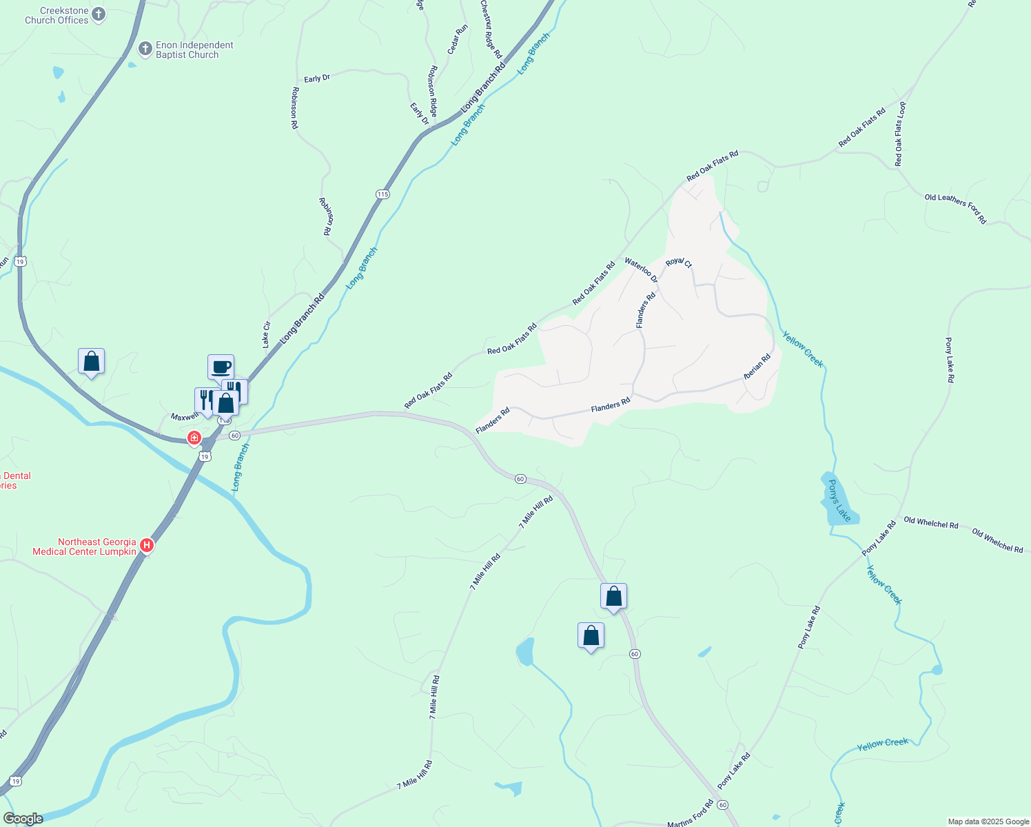 map of restaurants, bars, coffee shops, grocery stores, and more near 829 Flanders Road in Dahlonega