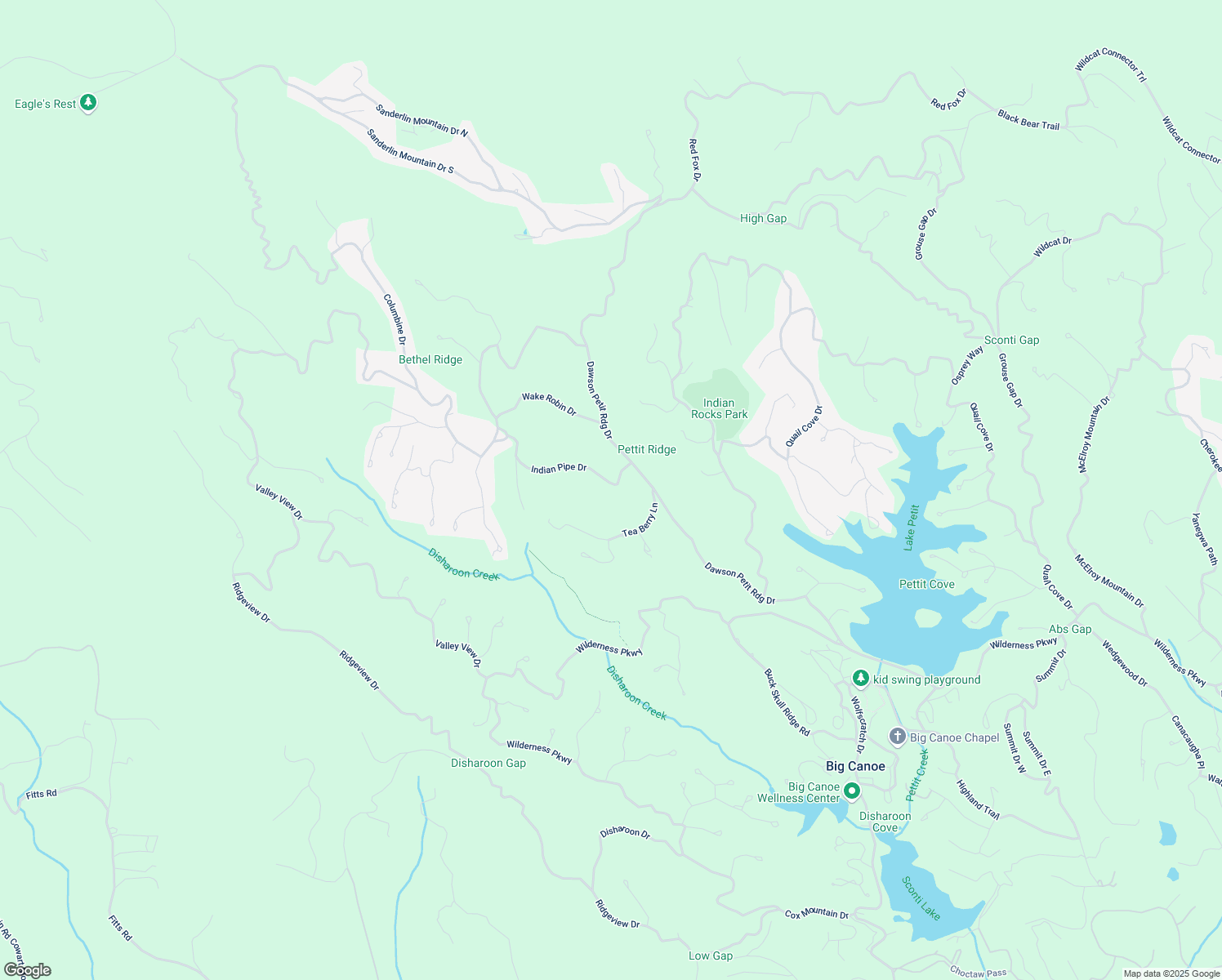 map of restaurants, bars, coffee shops, grocery stores, and more near 115 Indian Pipe Drive in Big Canoe