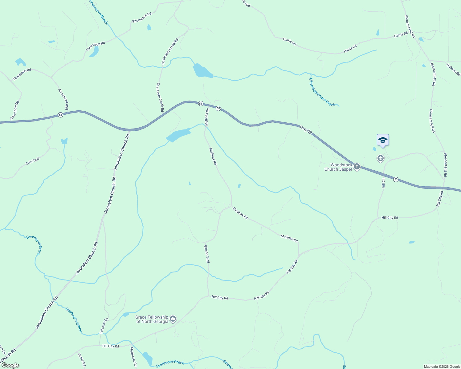 map of restaurants, bars, coffee shops, grocery stores, and more near 681 Mullinax Road in Jasper