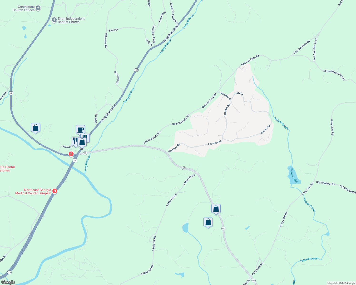 map of restaurants, bars, coffee shops, grocery stores, and more near 829 Flanders Road in Dahlonega
