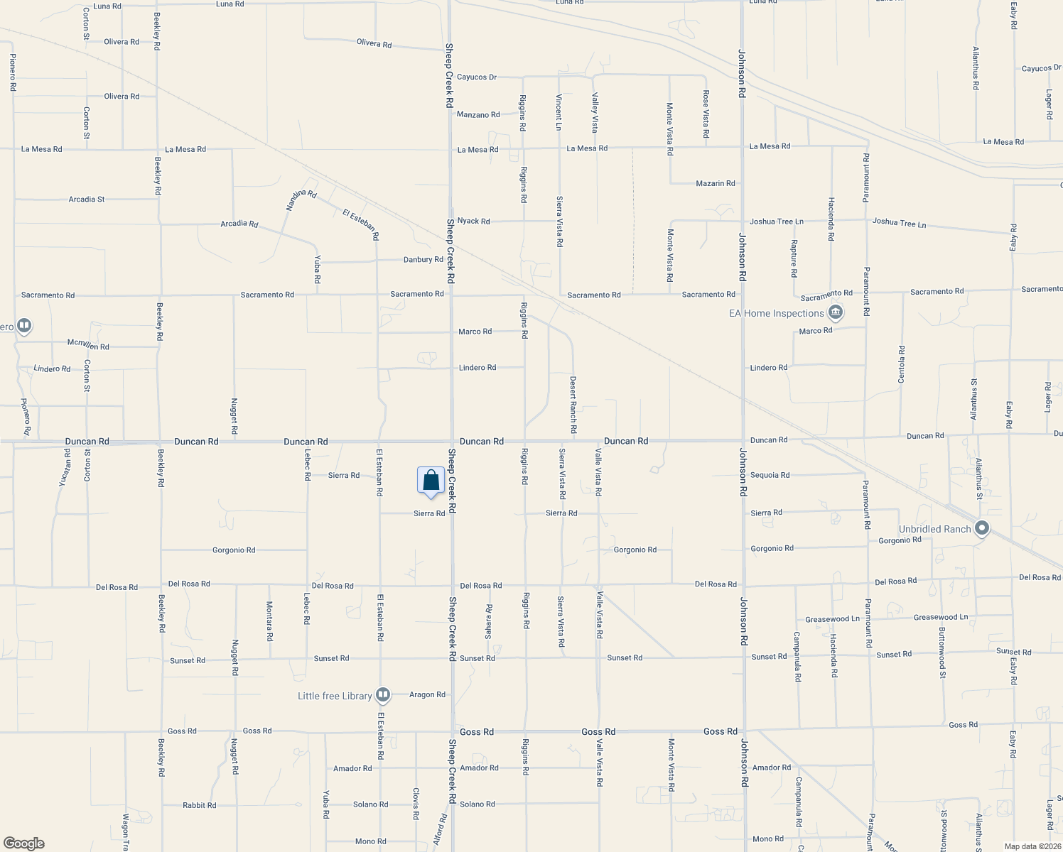map of restaurants, bars, coffee shops, grocery stores, and more near 12151 Riggins Road in Phelan